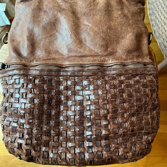 Langellotti made in Italy Leather Woven Convertible Backpack Tote Bag - Picture 5 of 6